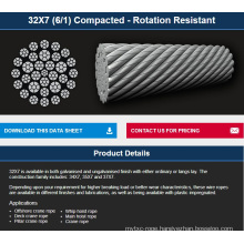 Offshore/hoist/crane non-rotating compacted wire rope 32*7K